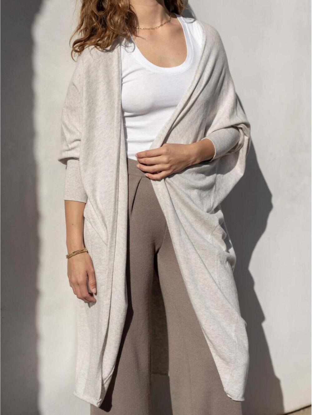Mersea Oatmeal Blanket Cardigan OS Cashmere Blend Open Front Chelsea Kimono